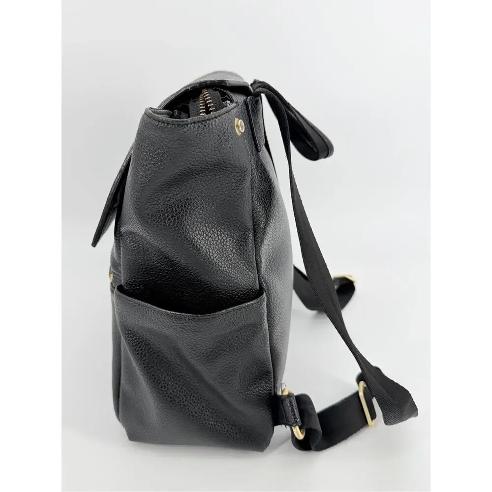 Freshly Picked Classic Diaper Backpack bag Black vegan pebbled leather large
